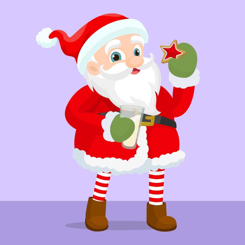 santa claus con galleta y vaso de leche vector