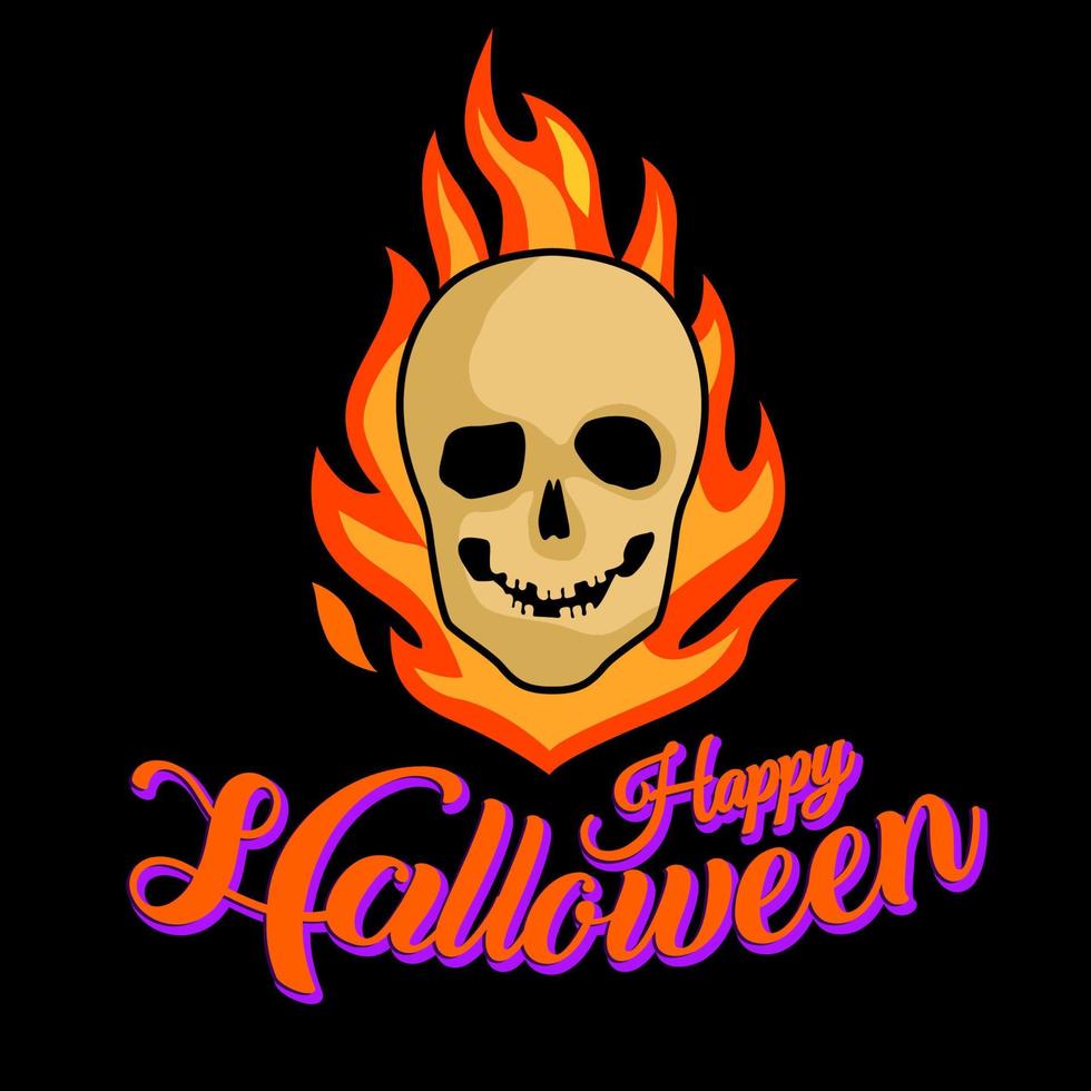 Burning skull on black background for halloween vector