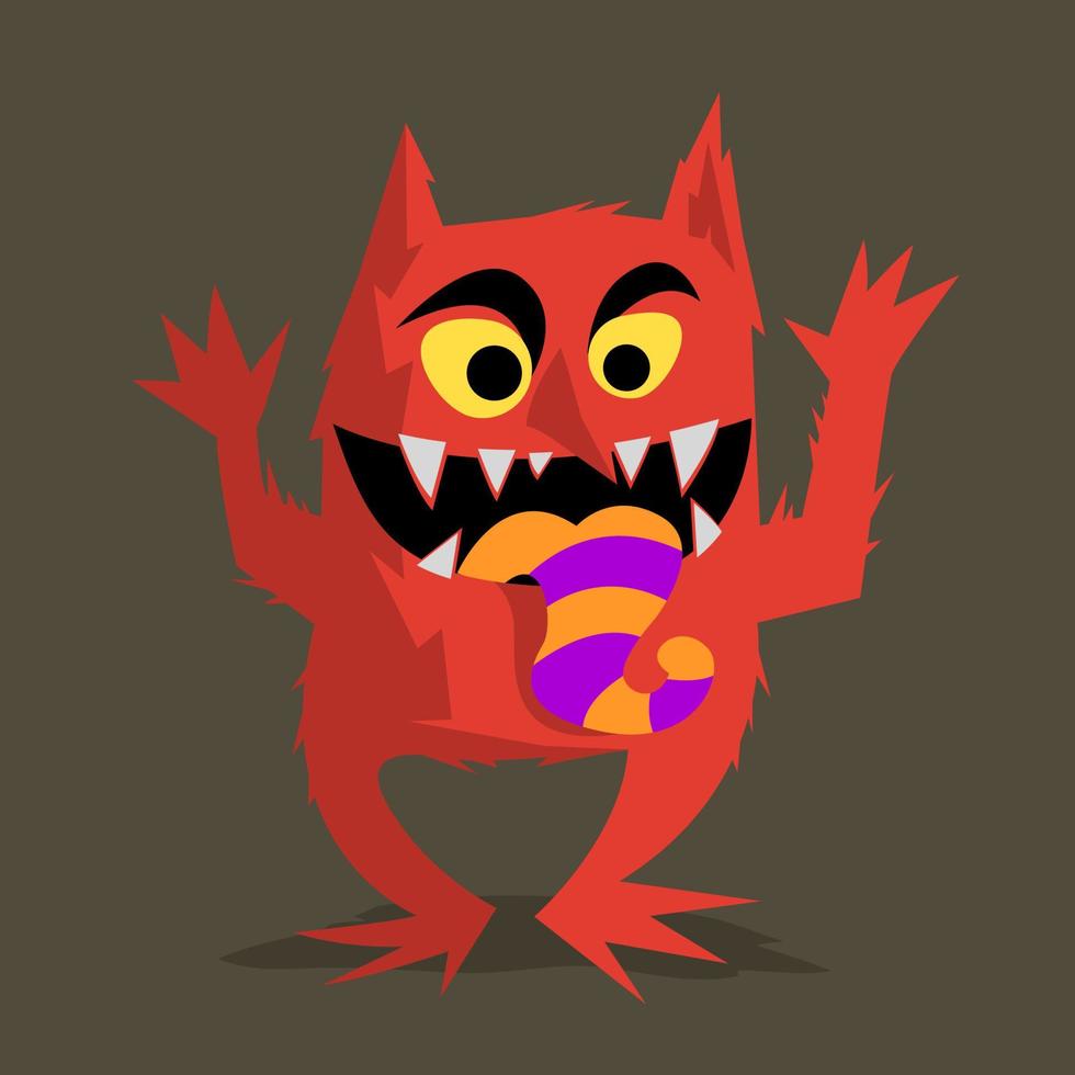 Angry cartoon monster showing teeth and tongue vector