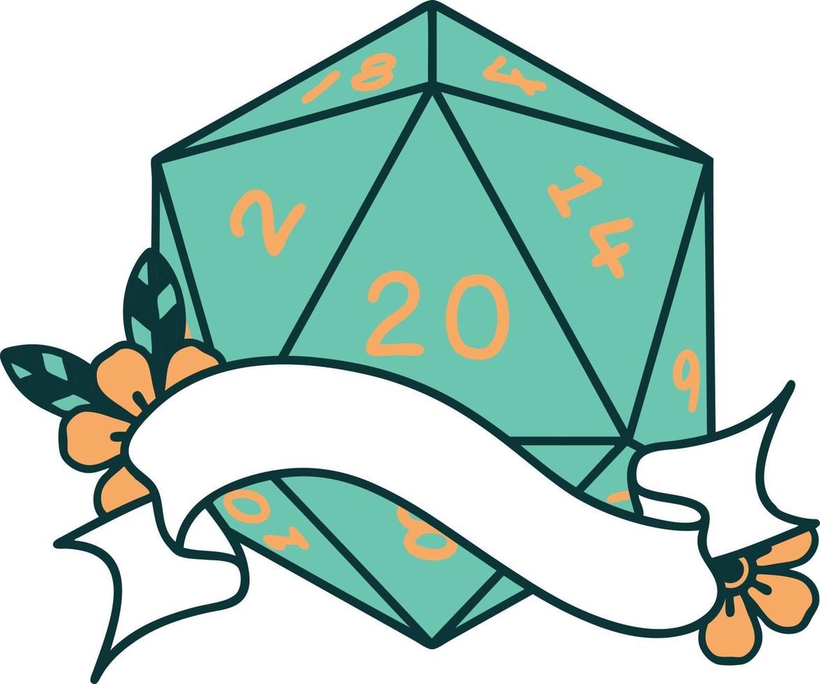 natural twenty D20 dice roll illustration vector
