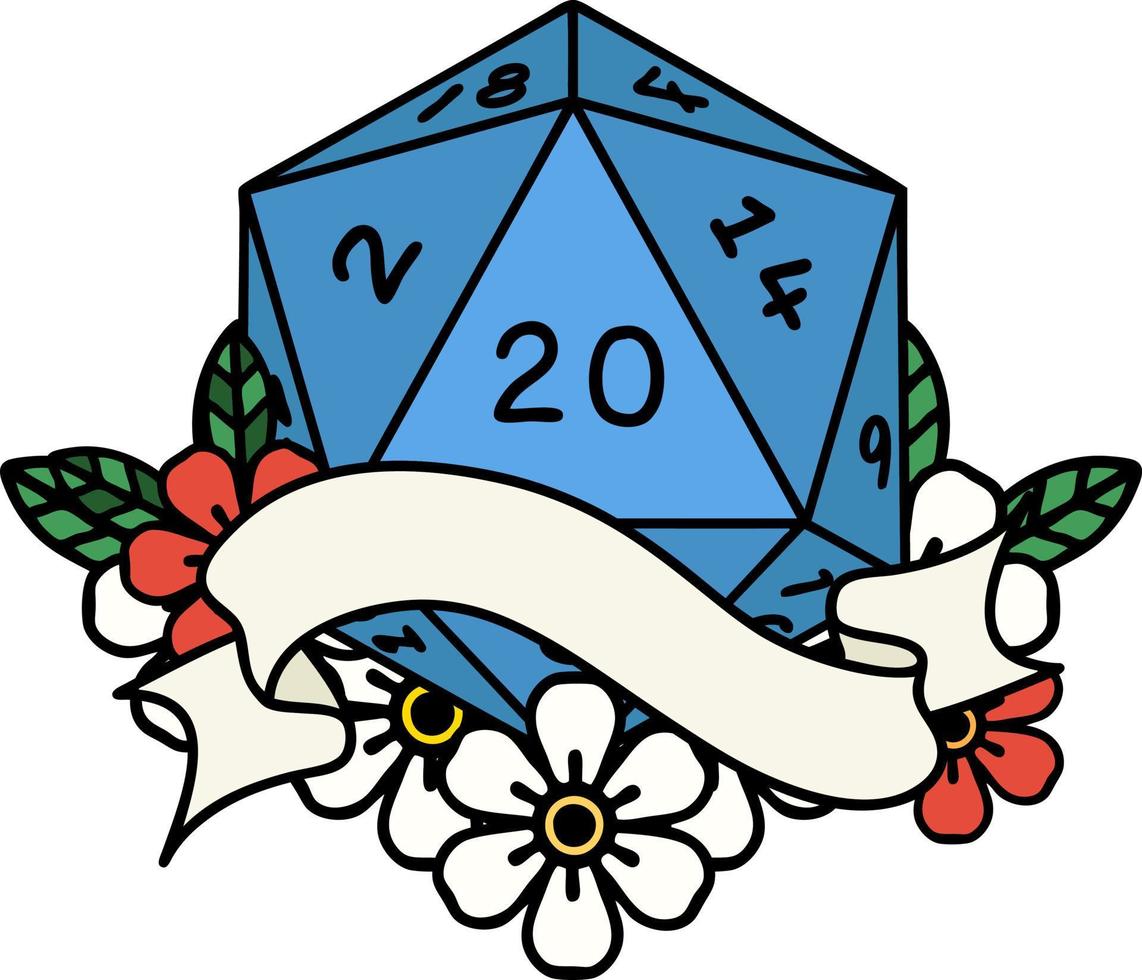 natural twenty D20 dice roll illustration vector