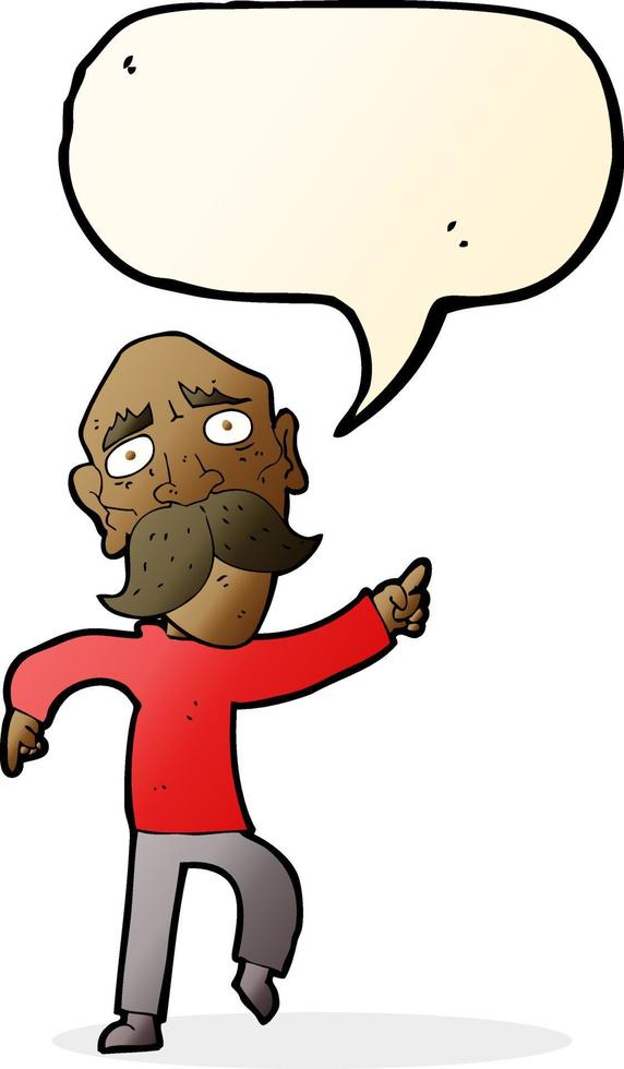 cartoon sad old man pointing with speech bubble vector