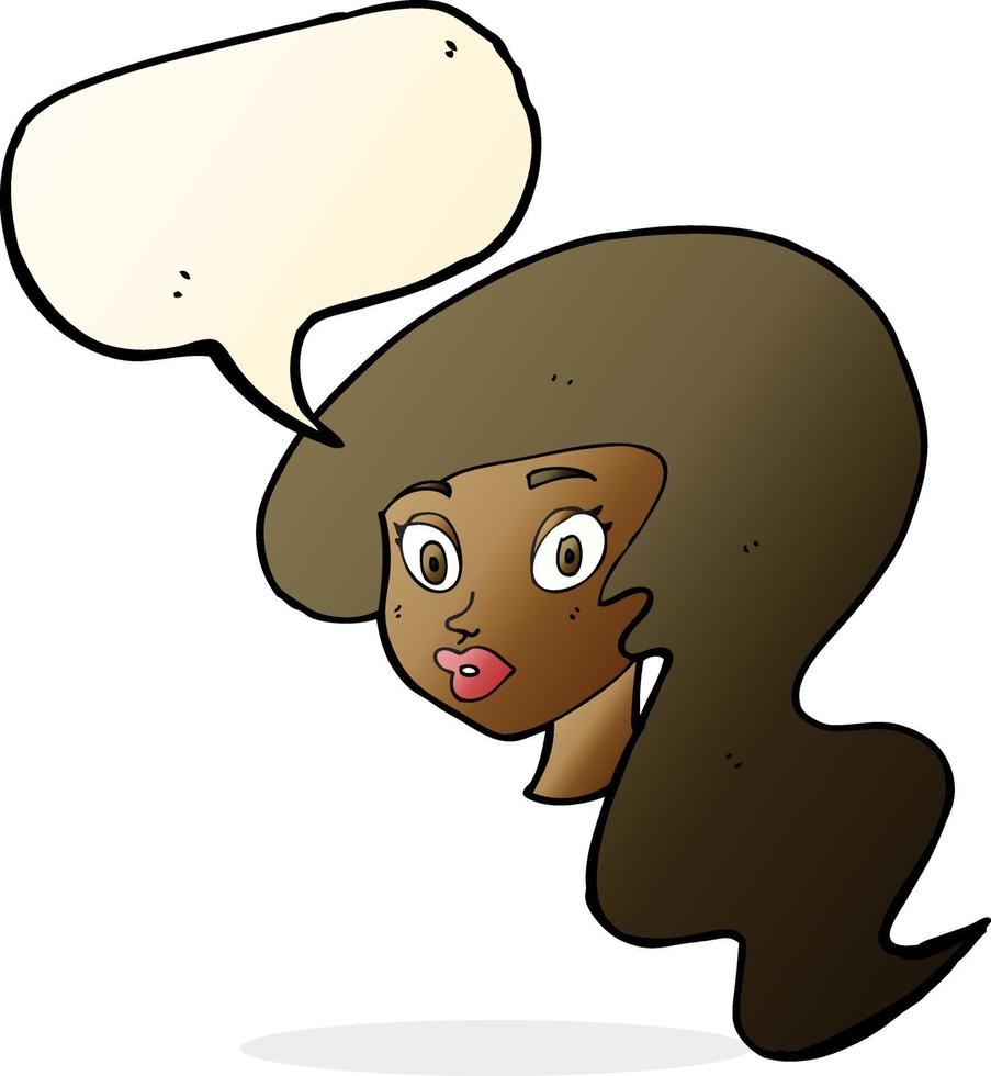 cartoon pretty female face with speech bubble vector