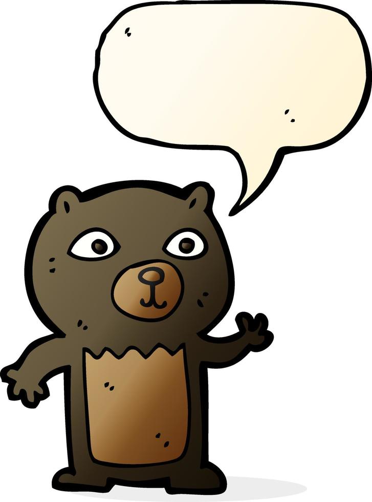 cartoon waving black bear cub with speech bubble vector