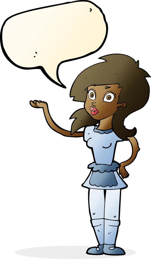 cartoon pretty waitress with speech bubble vector