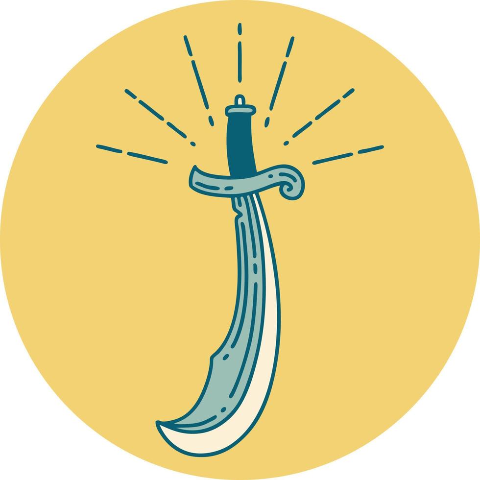 icon of tattoo style scimitar sword vector