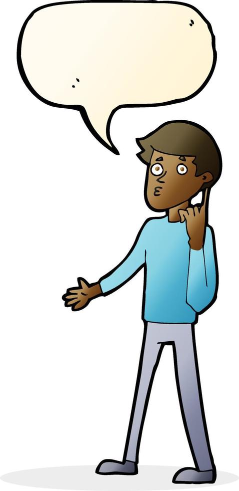 cartoon man asking question with speech bubble vector