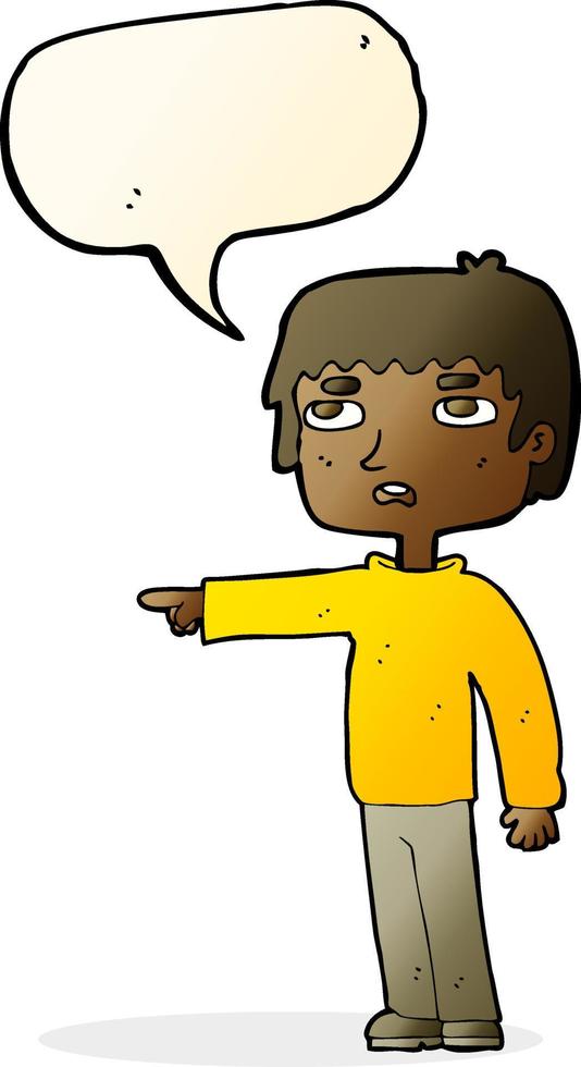 cartoon boy pointing with speech bubble vector