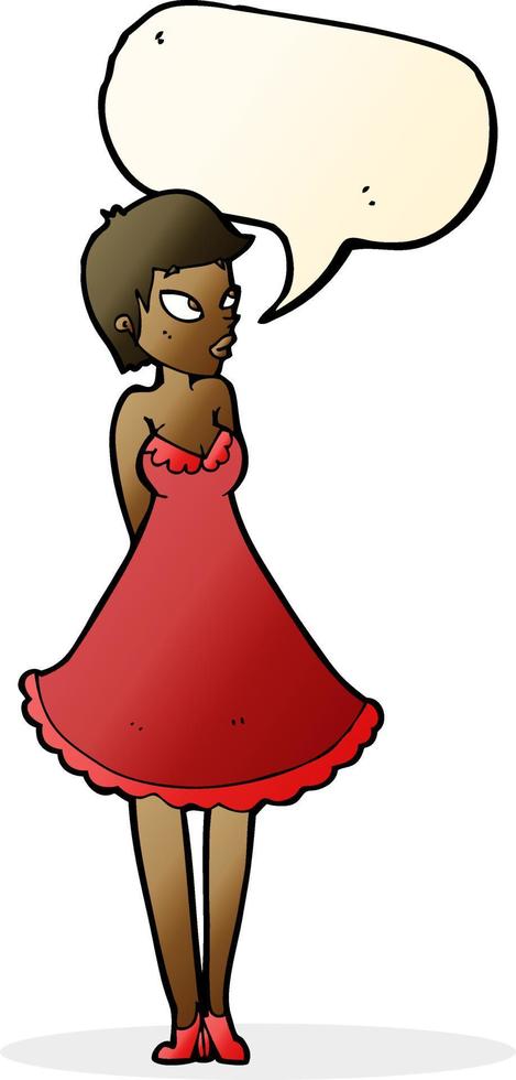 caricatura, bastante, mujer, en, vestido, con, burbuja del discurso  12307552 Vector en Vecteezy