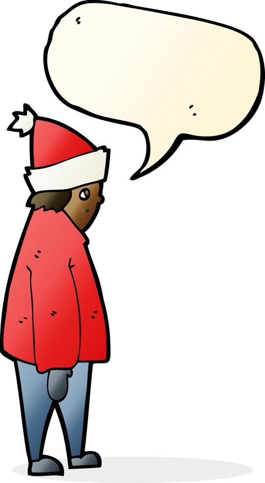 cartoon person in winter clothes with speech bubble vector
