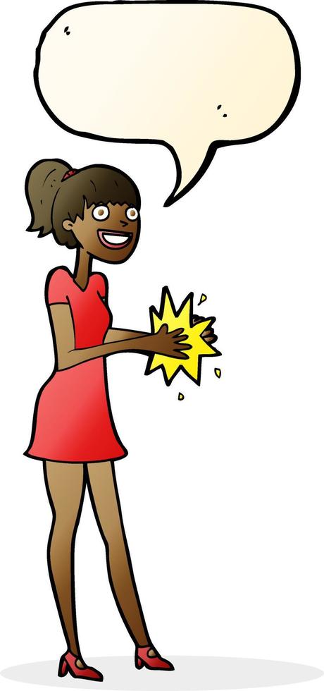 cartoon woman clapping hands with speech bubble vector