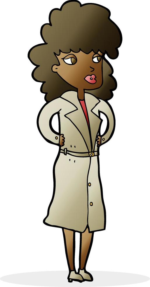 cartoon woman in trench coat vector