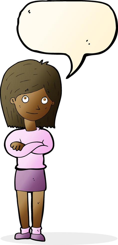 cartoon friendly girl rolling eyes with speech bubble vector