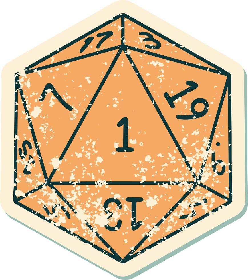 natural 1 D20 dice roll illustration vector