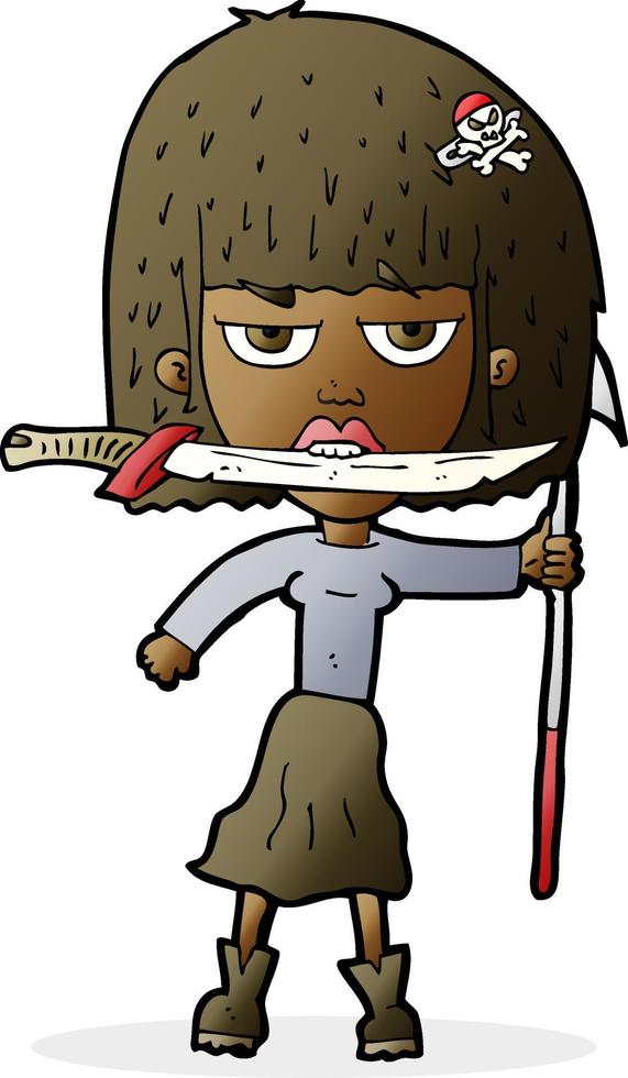 cartoon woman with knife and harpoon vector