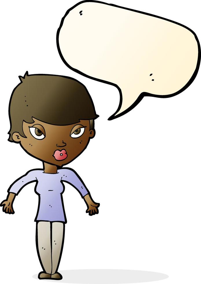 cartoon woman shrugging shoulders with speech bubble vector