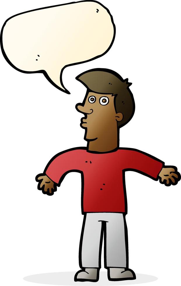 cartoon man shrugging shoulders with speech bubble vector