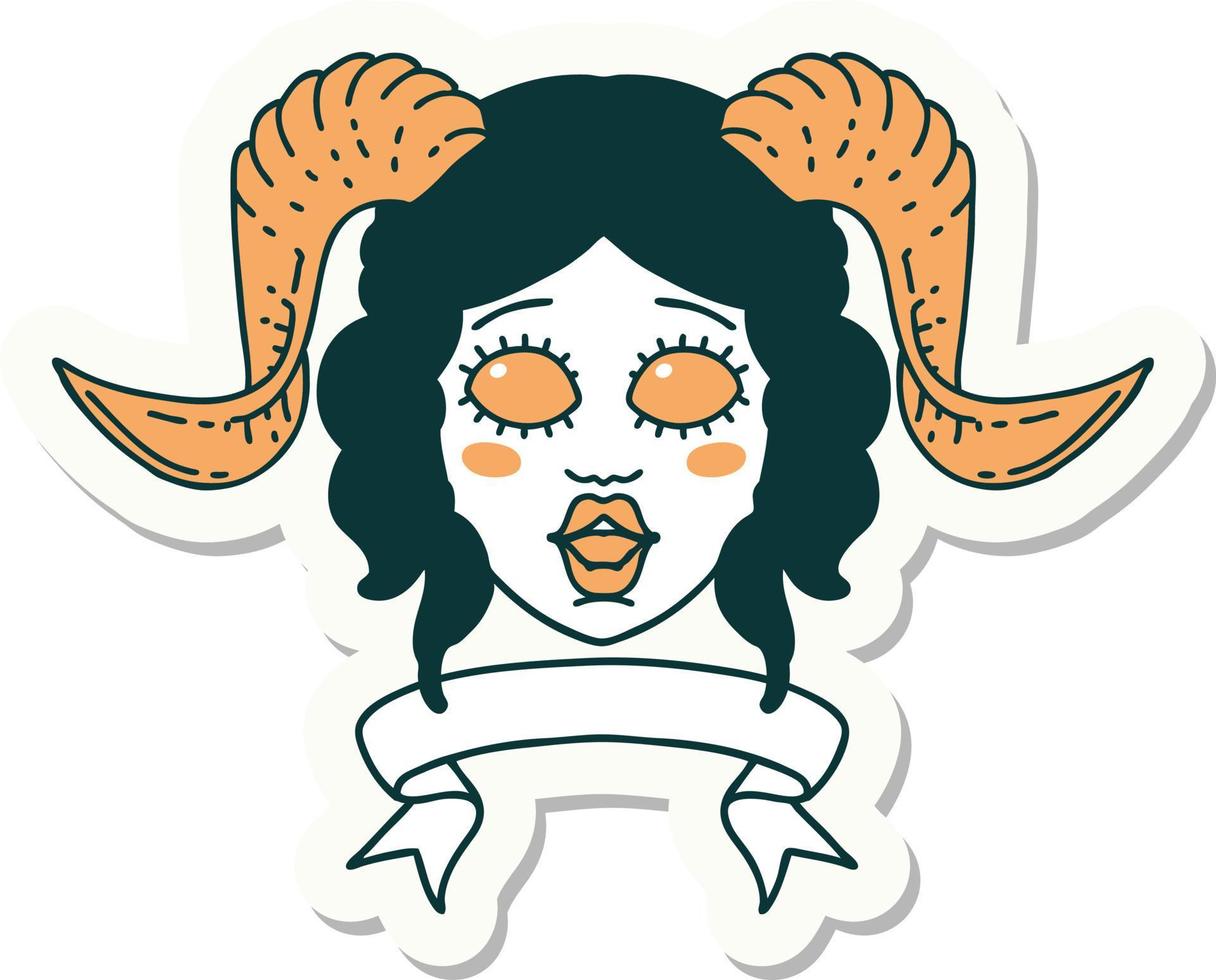 tiefling character face with scroll banner sticker vector