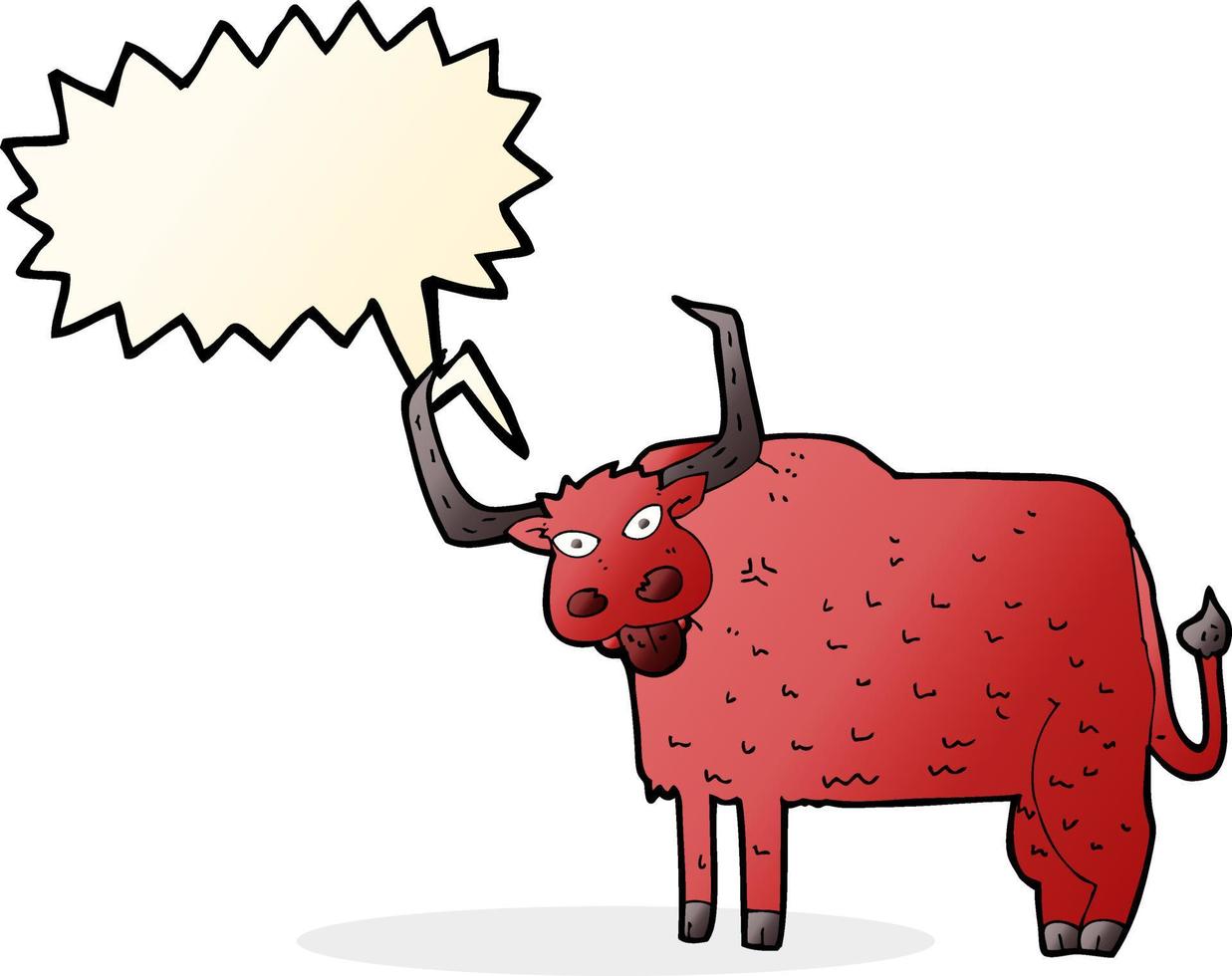 cartoon hairy cow with speech bubble vector