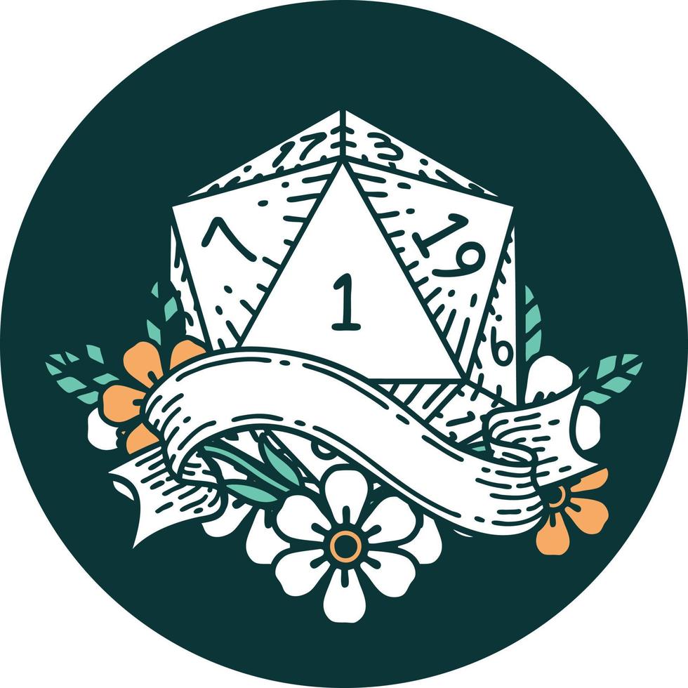 icono de tirada de dados natural one d20 vector