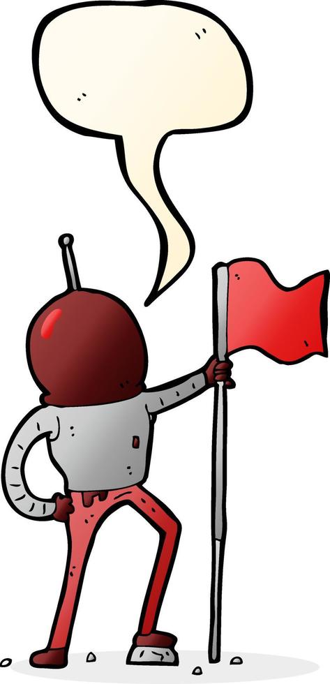 cartoon astronaut planting flag with speech bubble vector