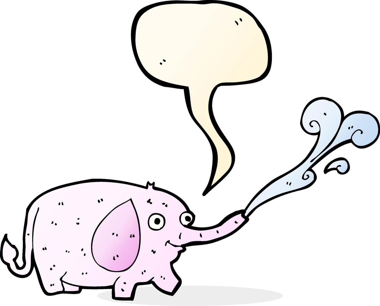 caricatura, divertido, pequeño, elefante, chorros, agua, con, burbuja del discurso vector