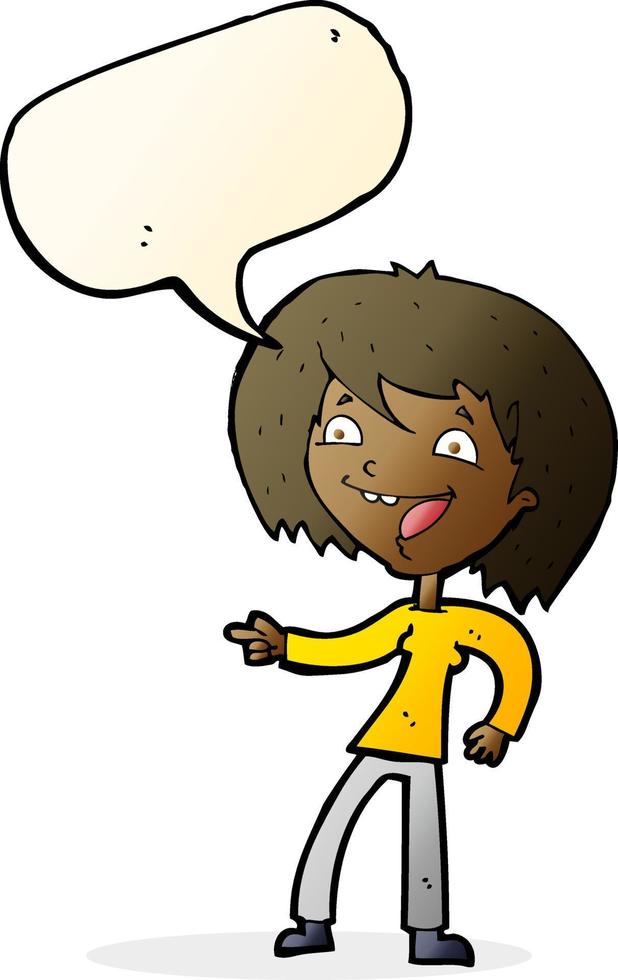 cartoon woman laughing and pointing with speech bubble vector