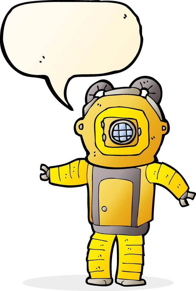 cartoon deep sea diver  with speech bubble vector