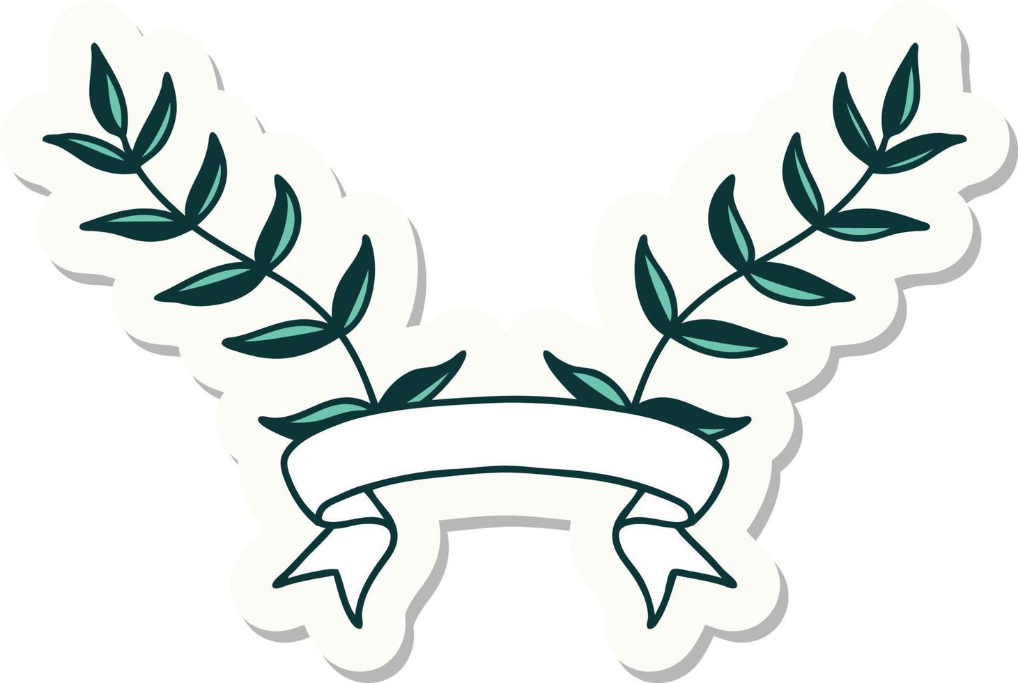 tattoo sticker with banner of leaves vector