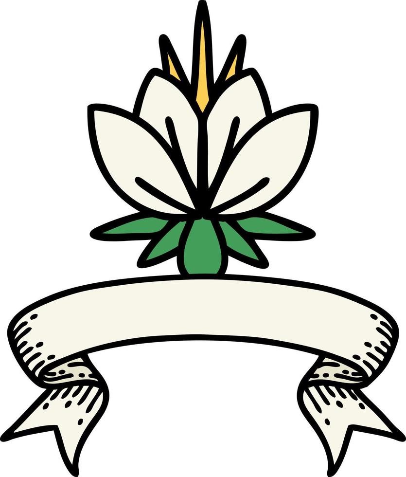 tattoo with banner of a water lily vector