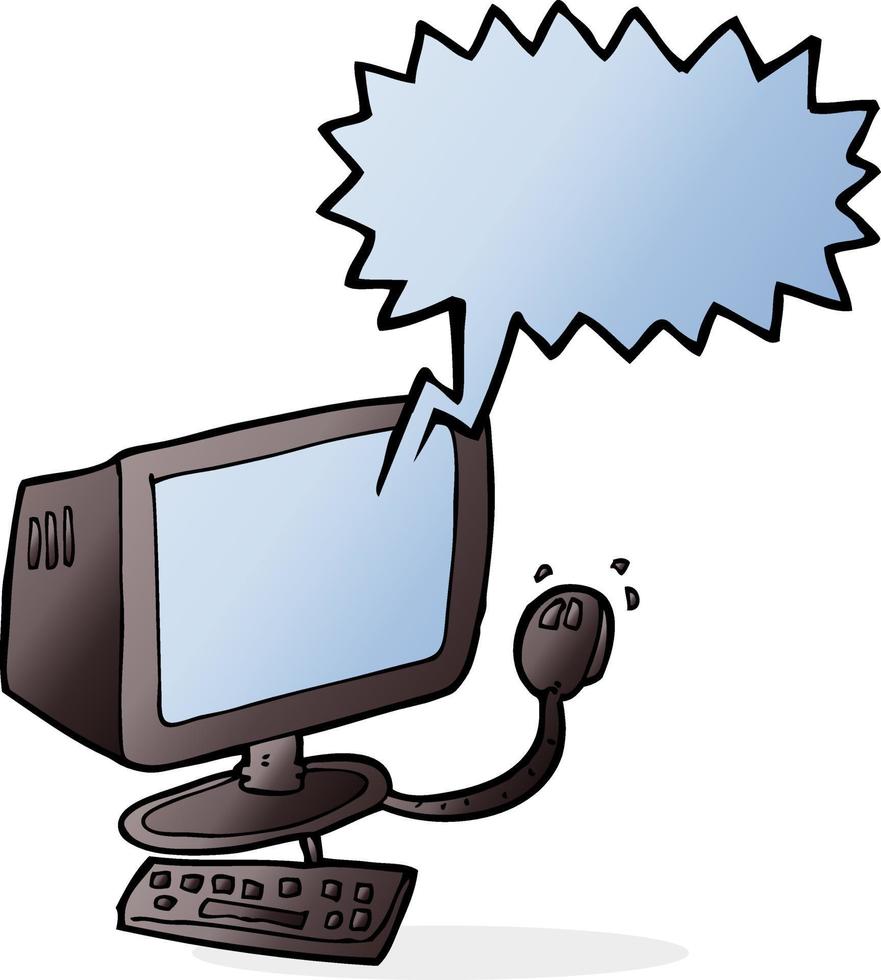 cartoon computer with speech bubble vector