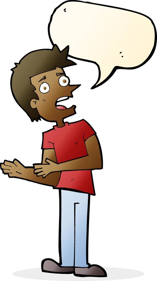 cartoon man making excuses with speech bubble vector