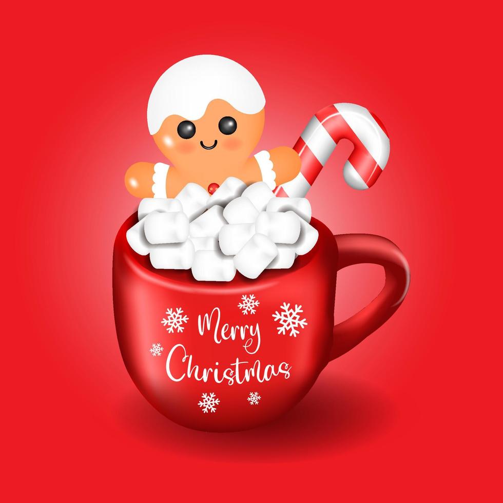 Vector illustration of a 3D cup with Christmas candy