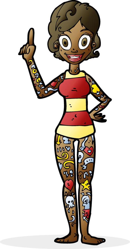 cartoon woman covered in tattoos vector
