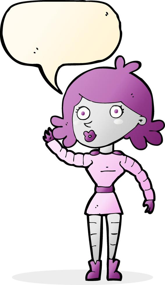 cartoon robot woman waving with speech bubble vector