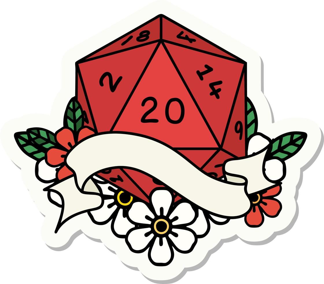 natural twenty D20 dice roll sticker vector