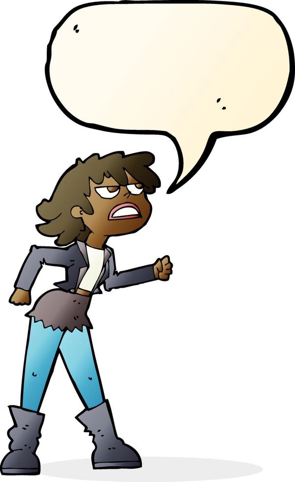 cartoon angry biker girl with speech bubble vector