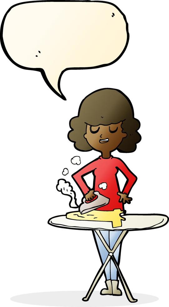 cartoon woman ironing with speech bubble vector