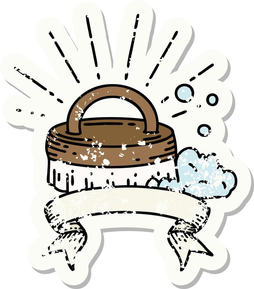 grunge sticker of tattoo style scrubbing brush vector