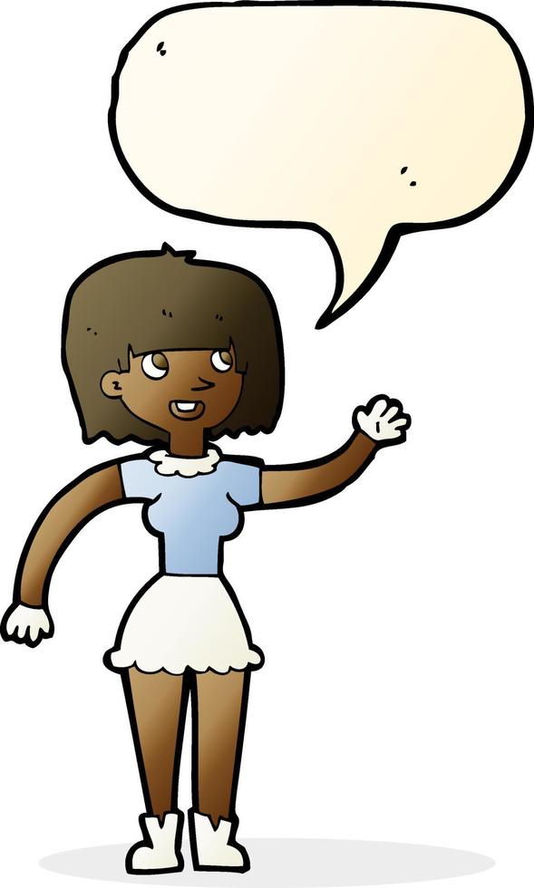 cartoon girl waving with speech bubble vector