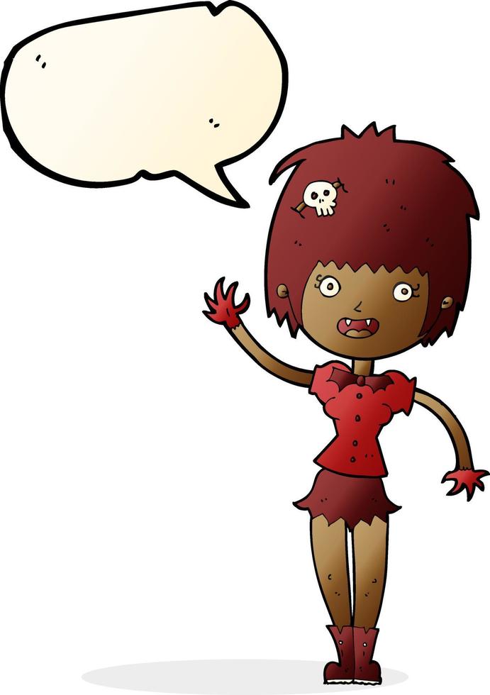 cartoon waving vampire girl with speech bubble vector