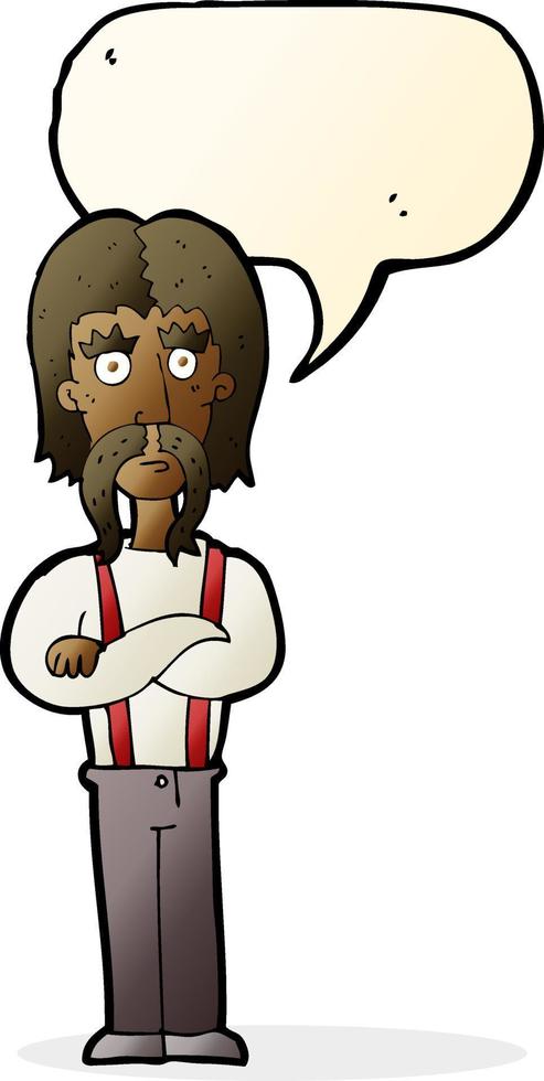 cartoon long mustache man with folded arms with speech bubble vector