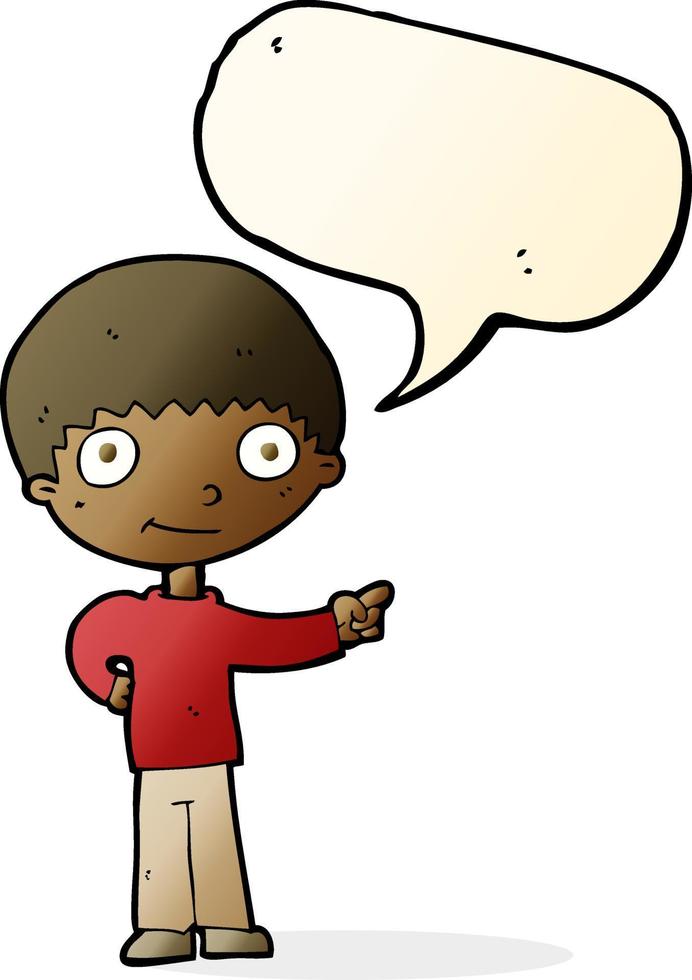 cartoon happy boy pointing with speech bubble vector