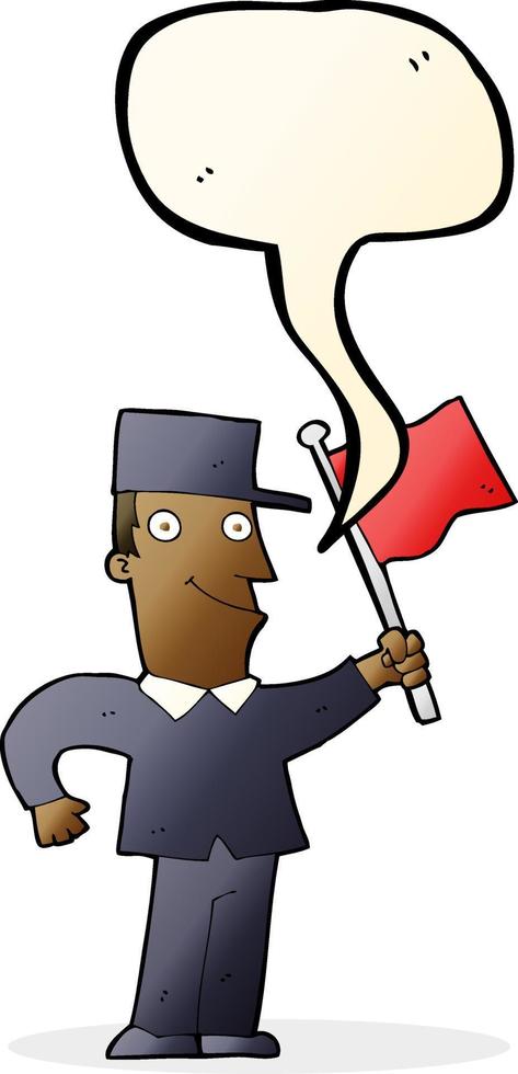 cartoon man waving flag with speech bubble vector