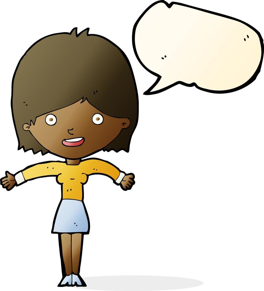 cartoon excited woman with speech bubble vector