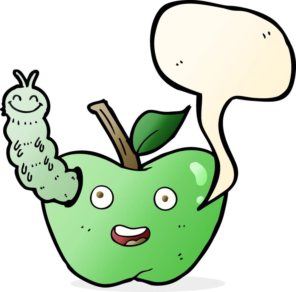 cartoon apple with bug with speech bubble vector