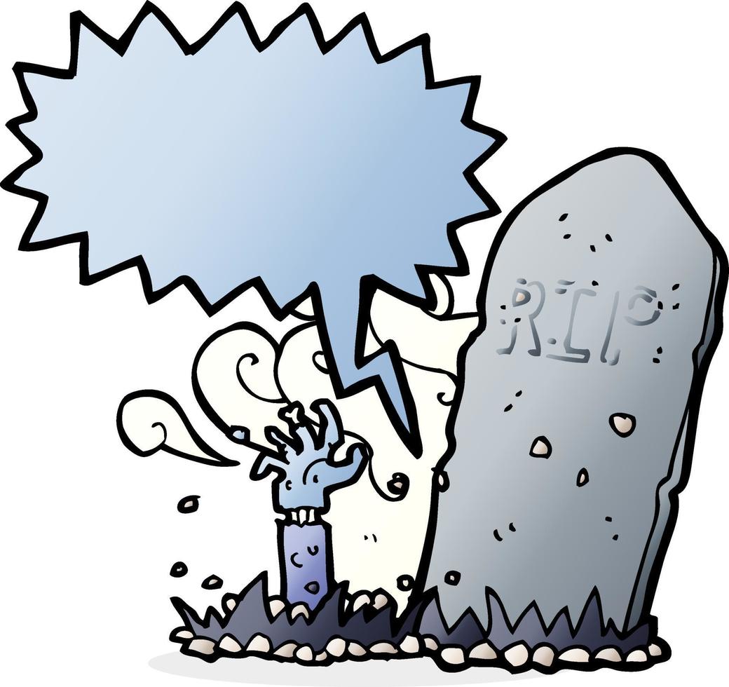cartoon zombie rising from grave with speech bubble vector