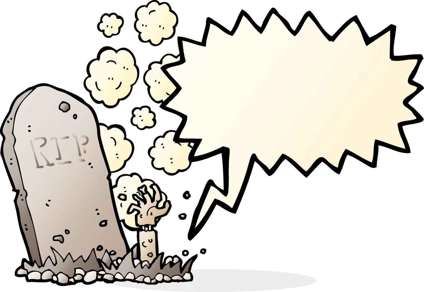 caricatura, zombi, levantamiento, de, tumba, con, burbuja del discurso vector