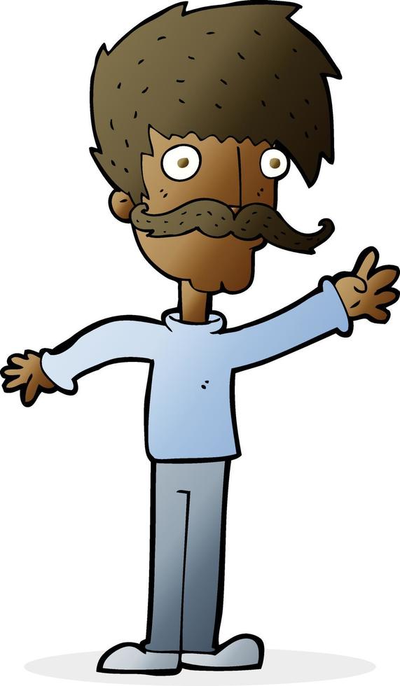 cartoon waving mustache man vector