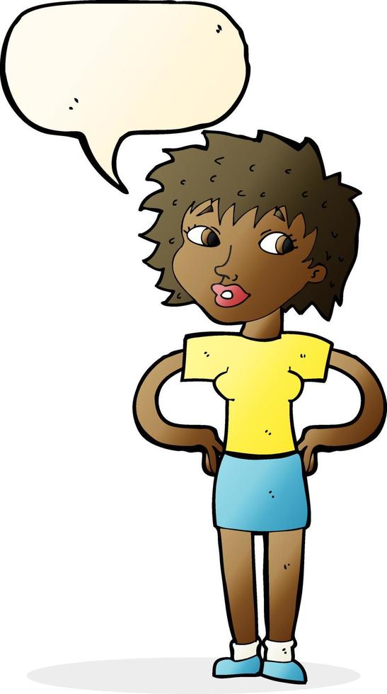 cartoon woman with hands on hips with speech bubble vector